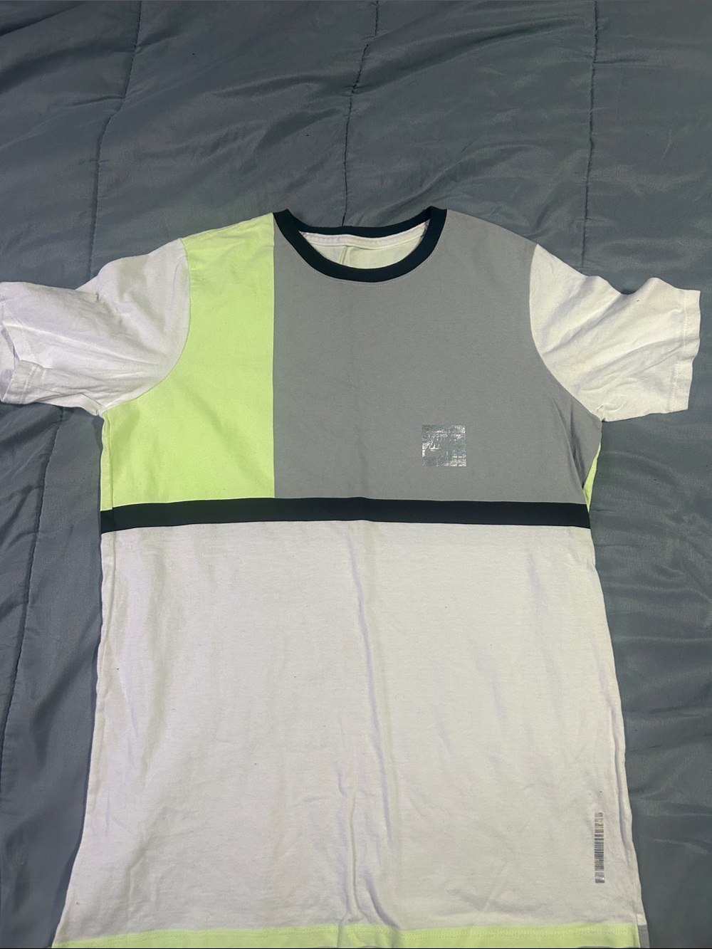 Nike Colorblock Short Sleeve Tee in White, Gray & Neon Yellow